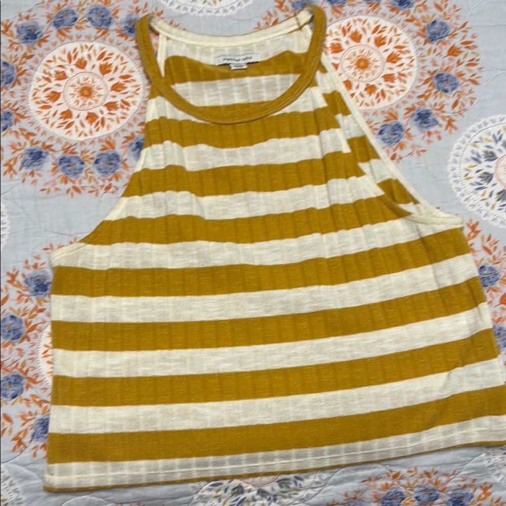 American Eagle Outfitters Mustard and Cream Striped Tank Top